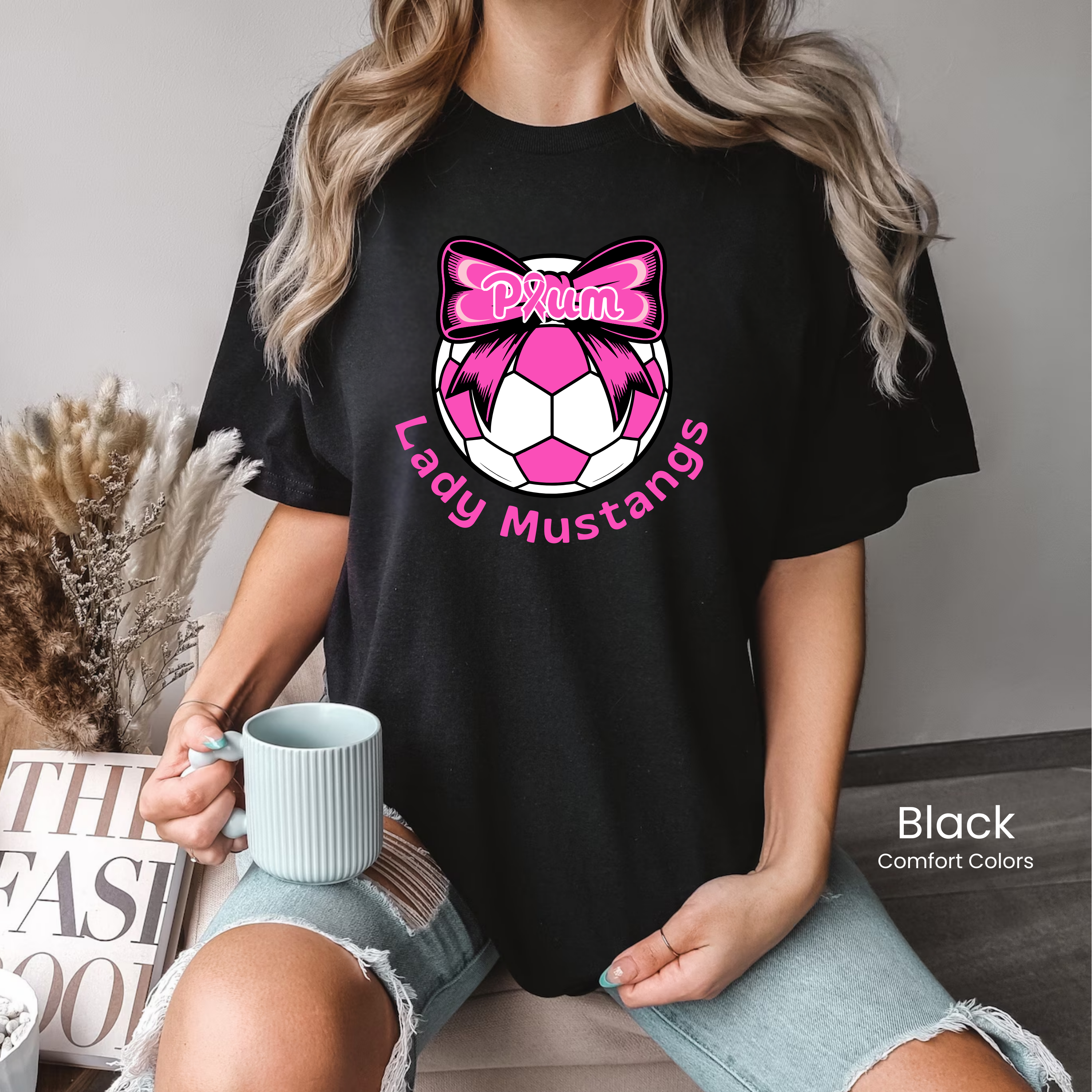 Comfort Colors Lady Mustangs Pink Bow Tee