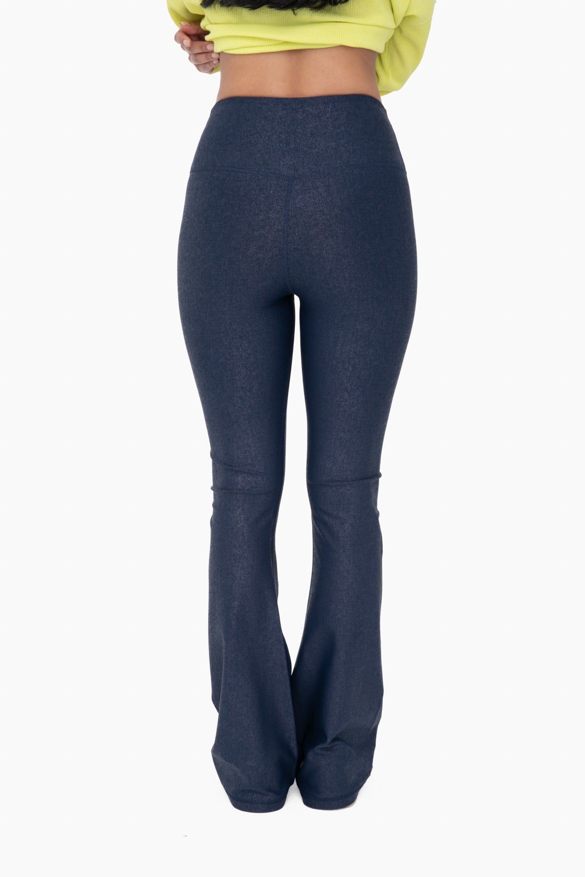 Leather Look Crossover Flared Leggings in Navy