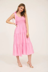 Sweetheart Smocked Tiered Maxi Dress in Pink