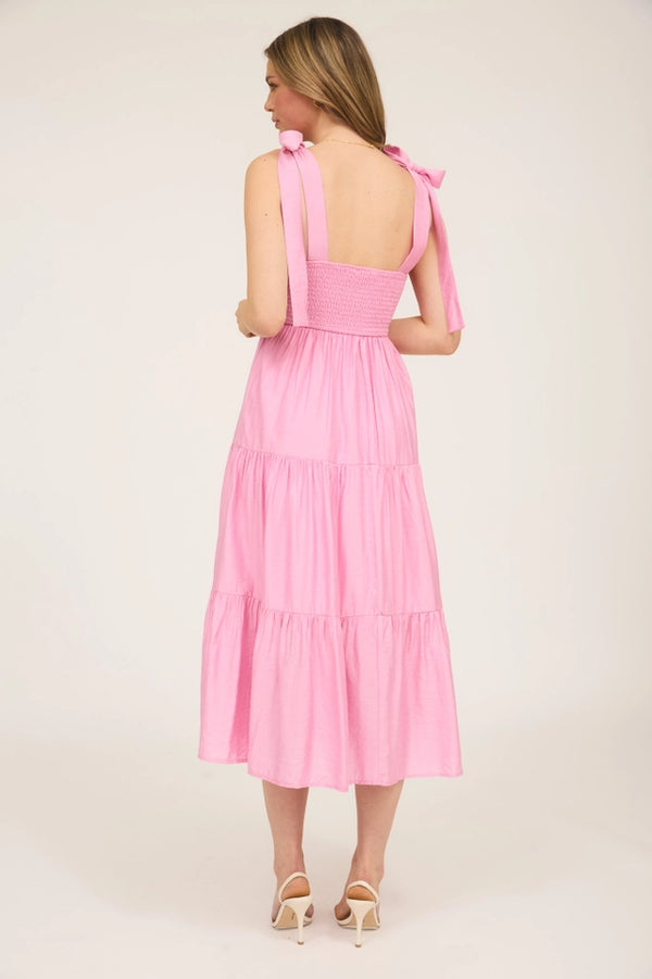 Sweetheart Smocked Tiered Maxi Dress in Pink