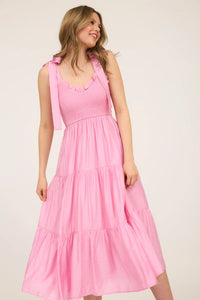 Sweetheart Smocked Tiered Maxi Dress in Pink