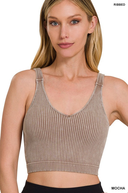 Nora Washed & Ribbed Cropped Tank in Mocha