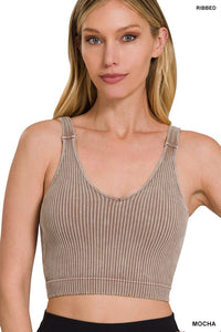 Nora Washed & Ribbed Cropped Tank in Mocha