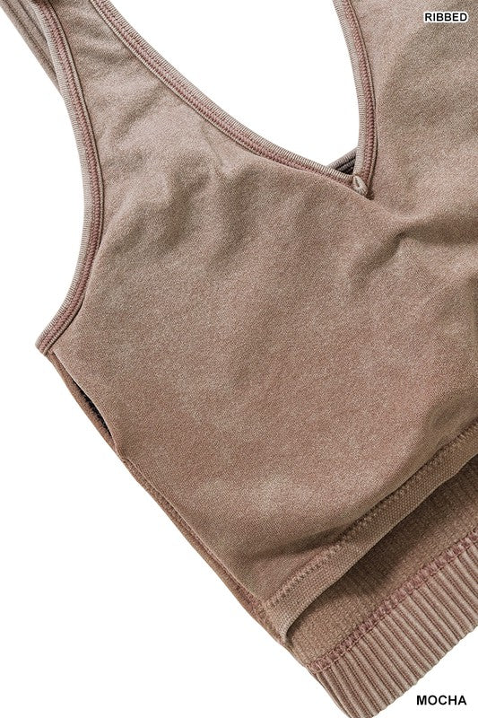 Nora Washed & Ribbed Cropped Tank in Mocha