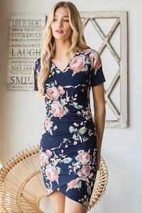 Hemish Ruched Floral Mini Dress