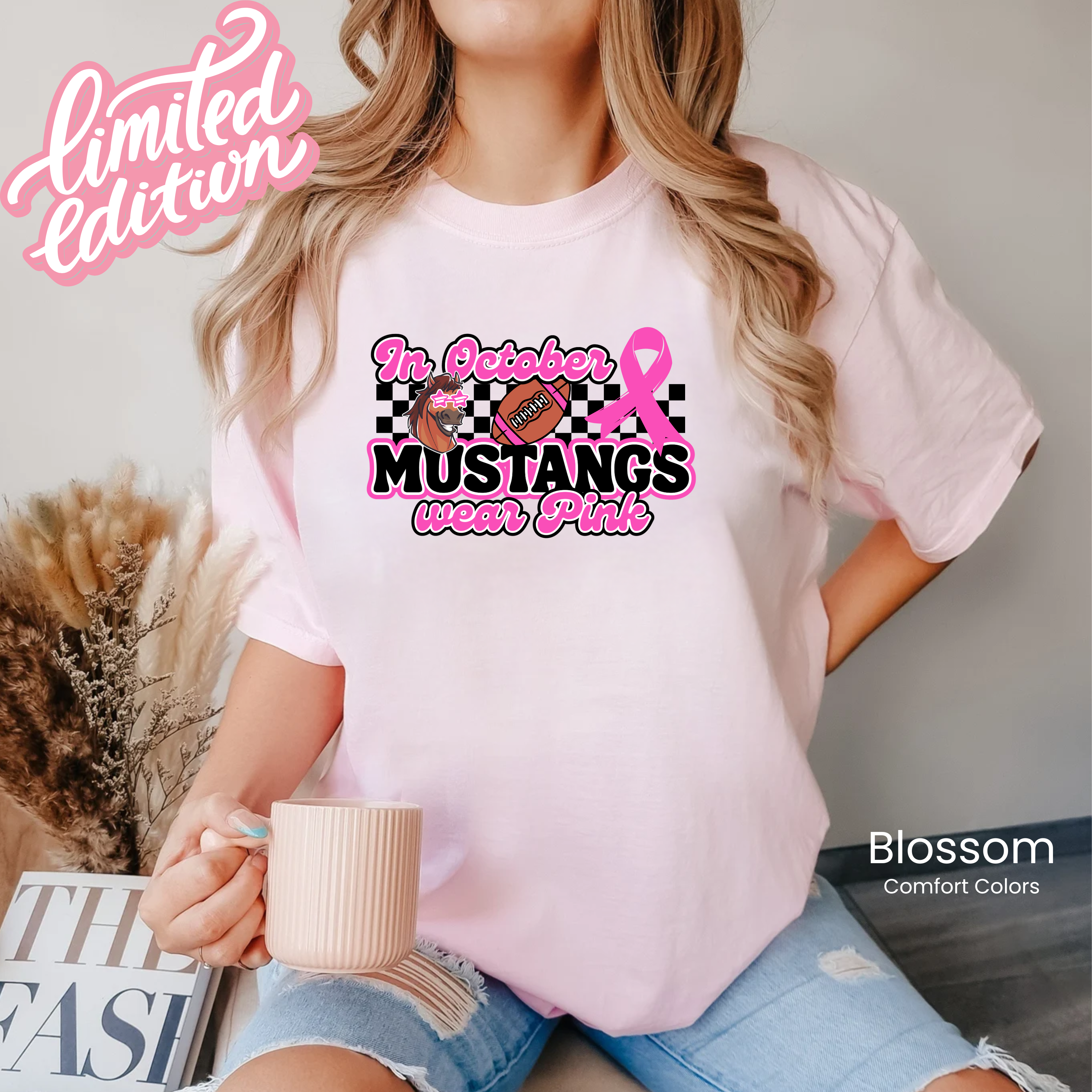 Comfort Colors In October Mustangs Wear PINK Tee