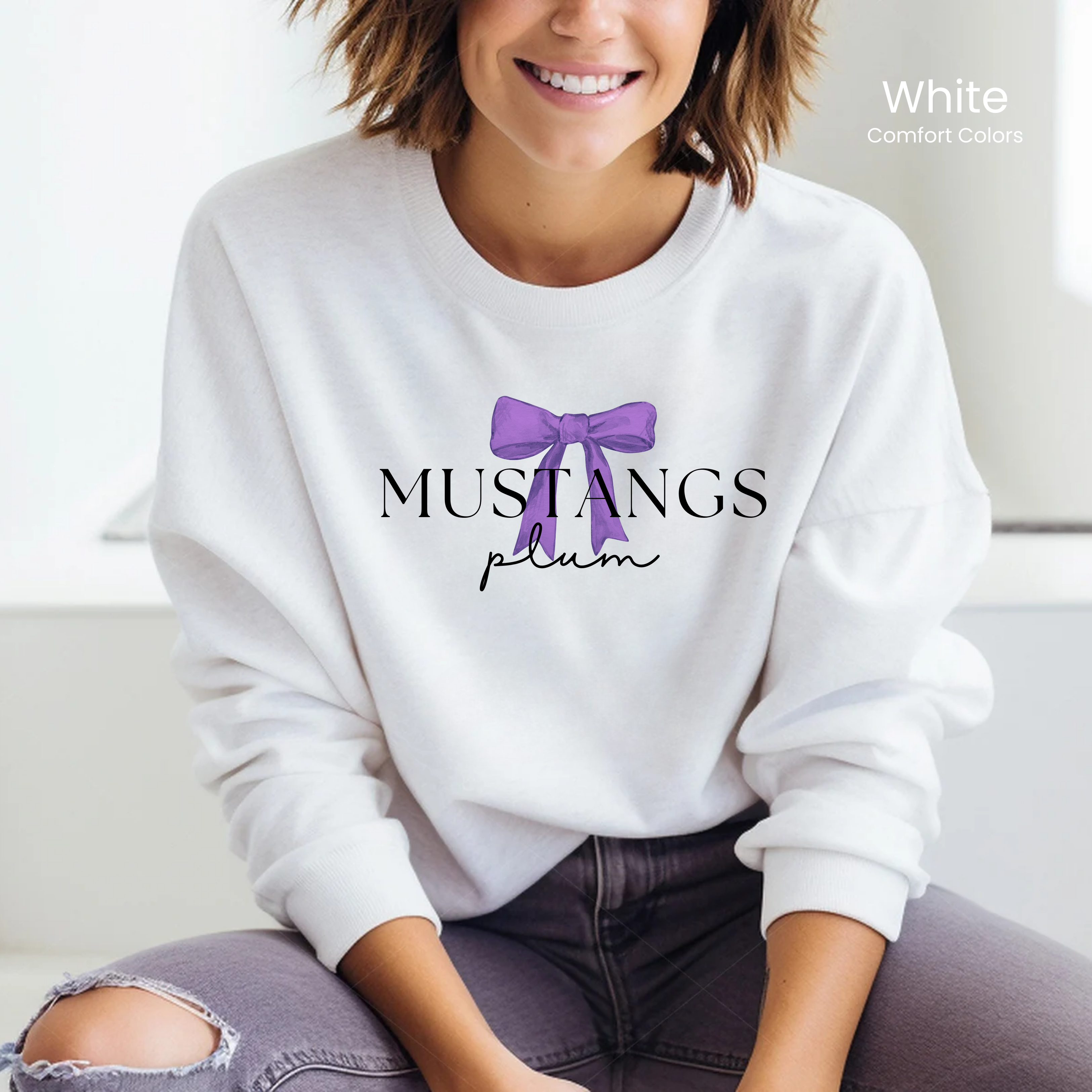 Comfort Colors Plum Mustangs Bow Sweatshirt