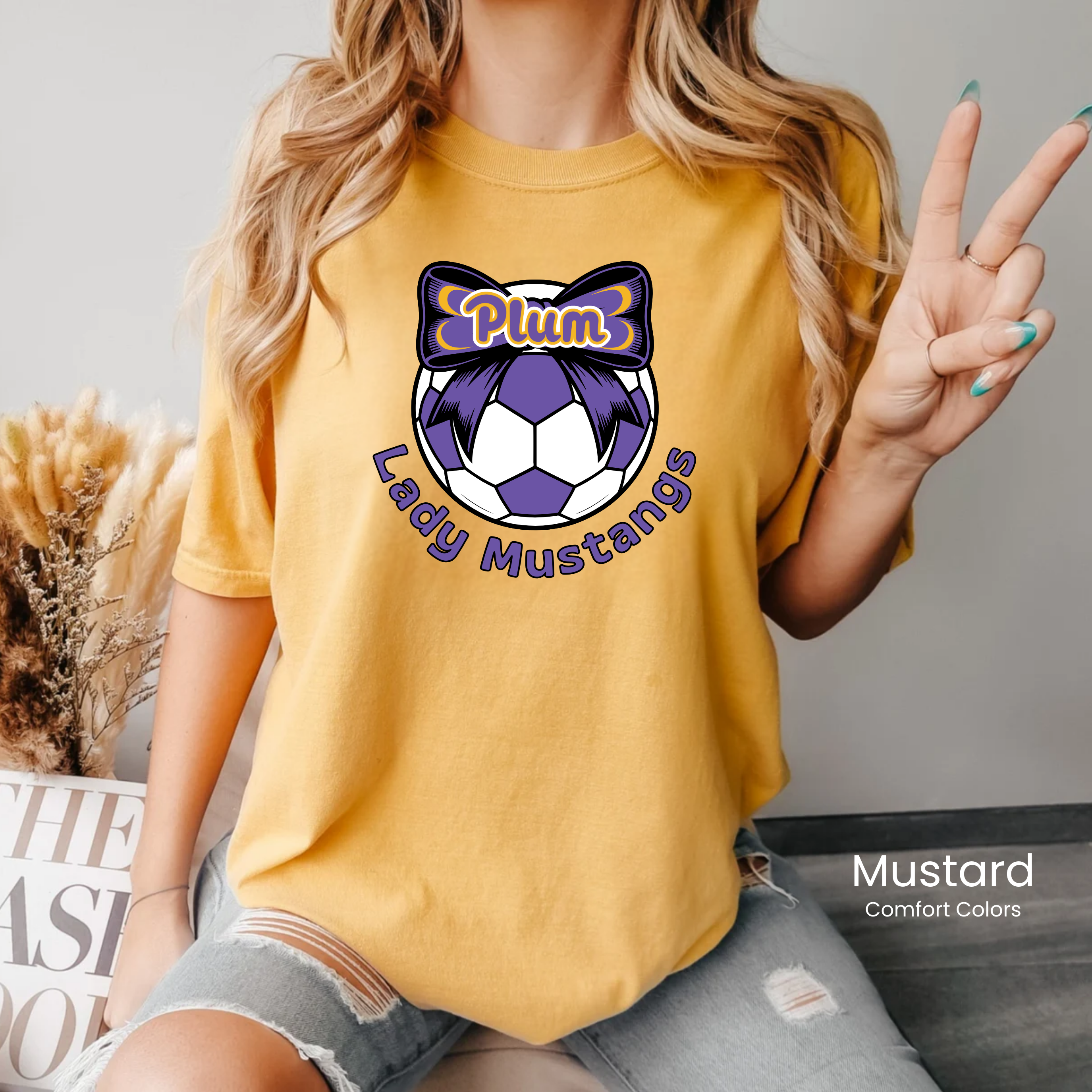 Comfort Colors Lady Mustangs Soccer Bow Tee