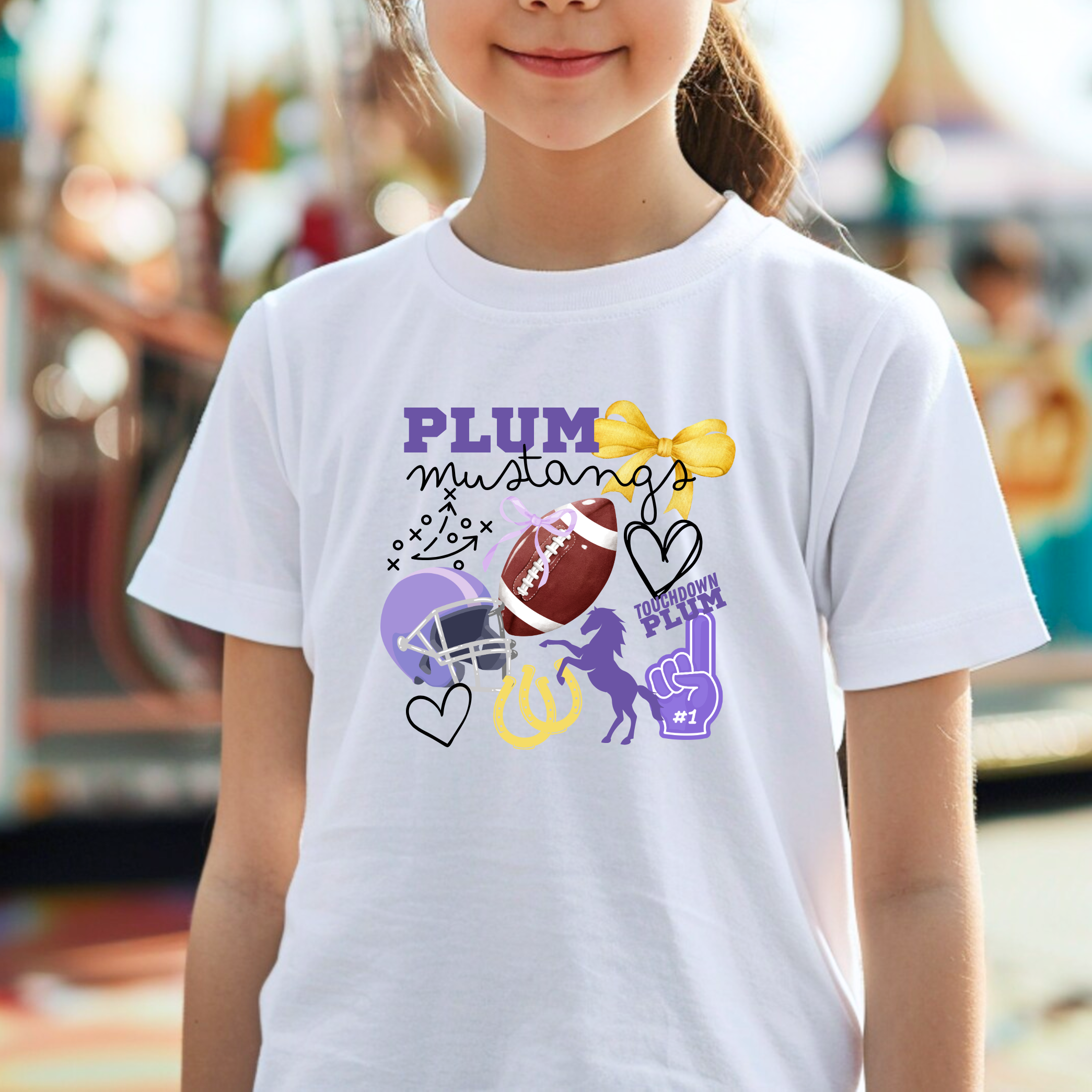Youth Preppy Mustang Football Tee