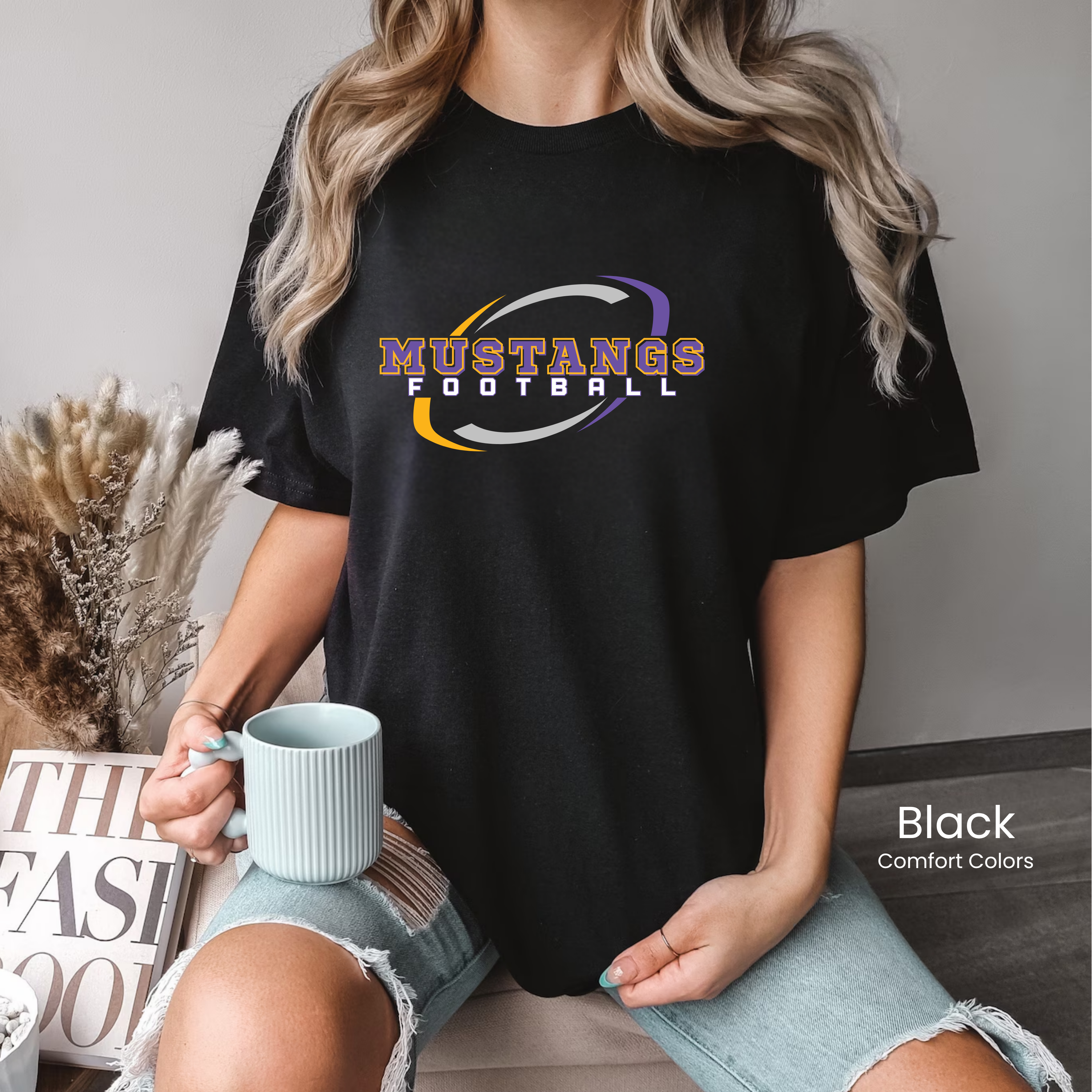 Comfort Colors Mustangs Football Swirl Tee