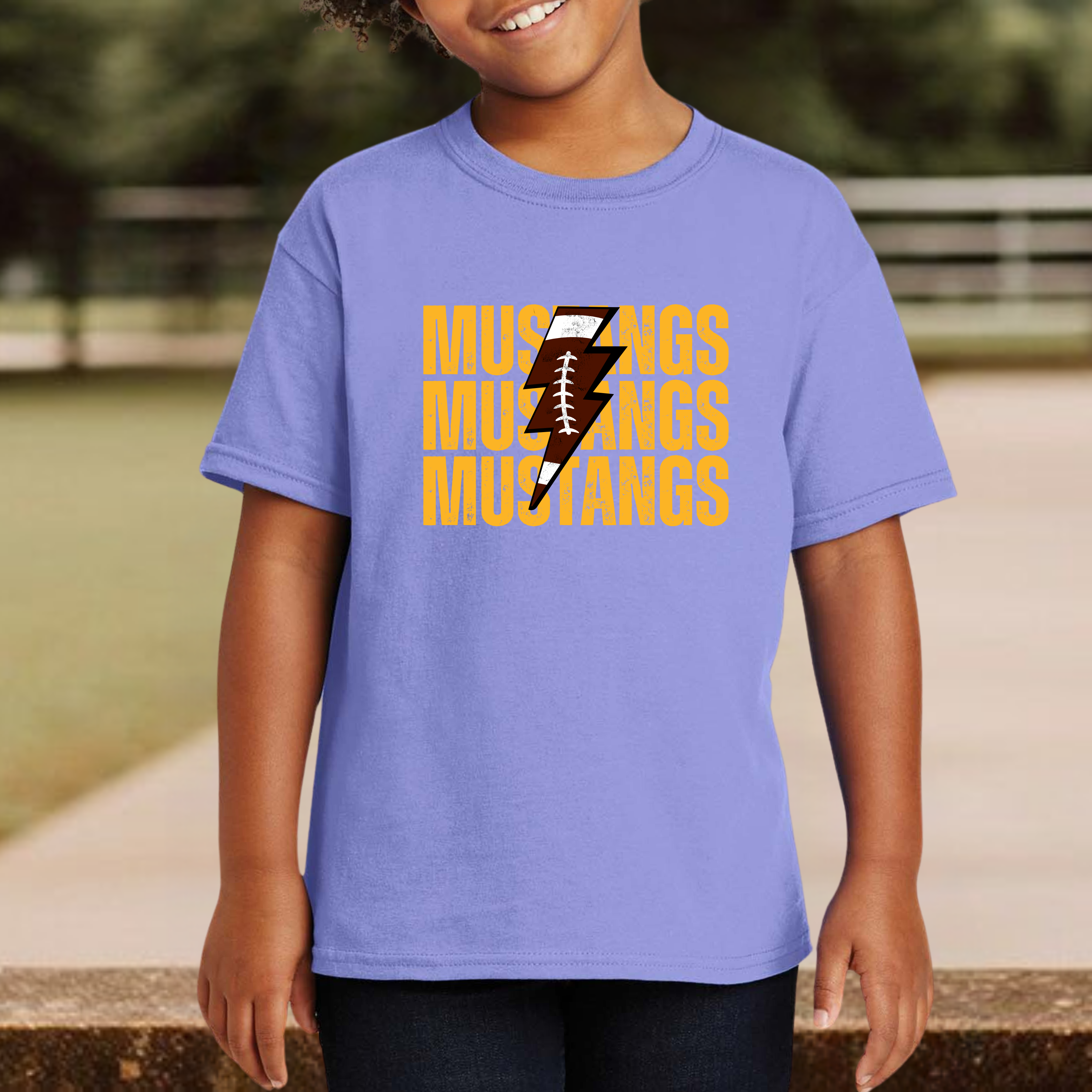 Youth Mustangs Football Lightening Tee