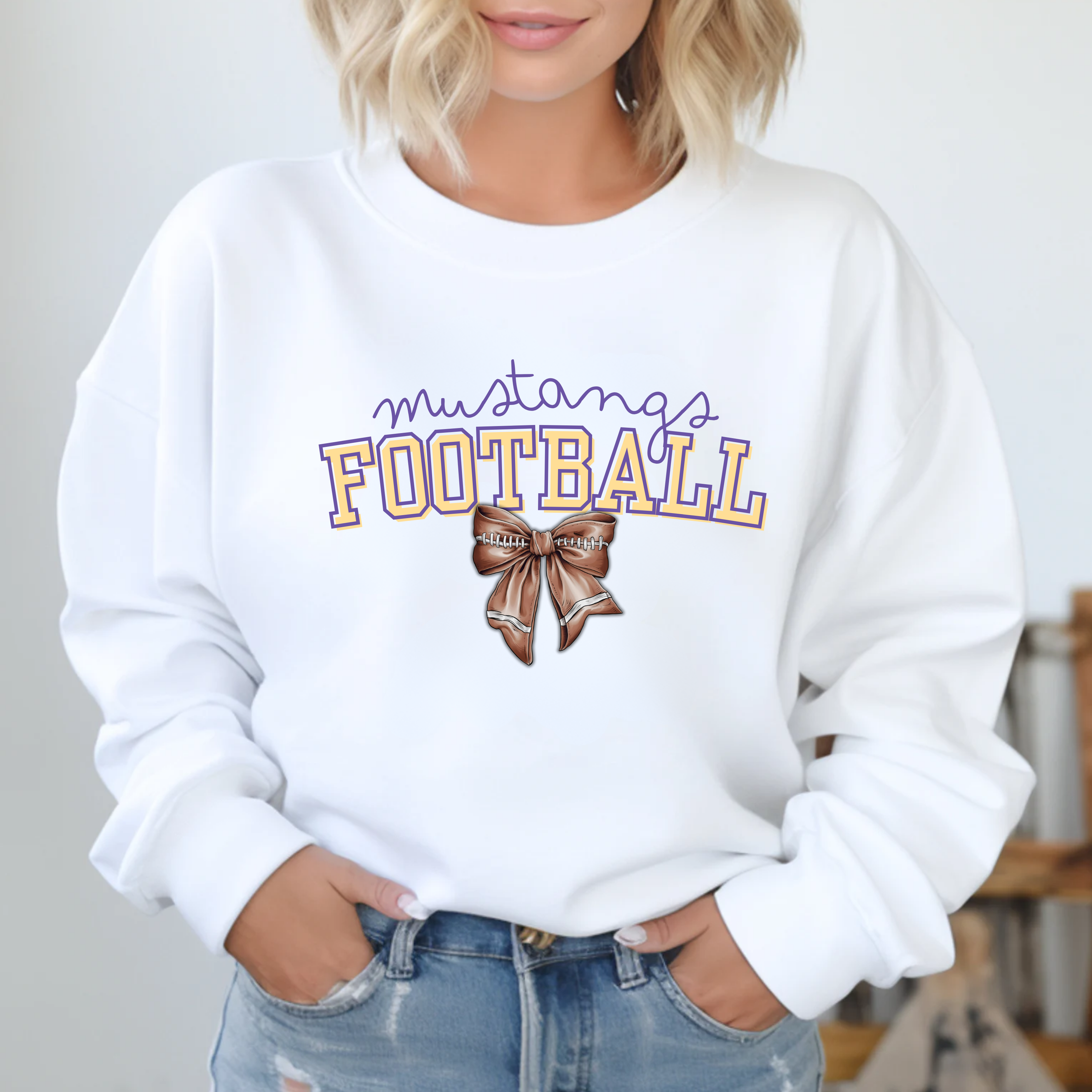 Gildan Softstyle Mustangs Football Bow Sweatshirt