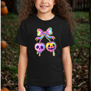 Youth Iridescent Skeleton & Pumpkin Cherries Tee