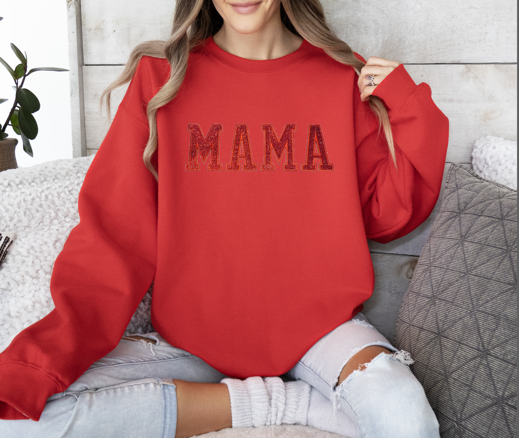 Red Glitter Patch Sweatshirt in Red