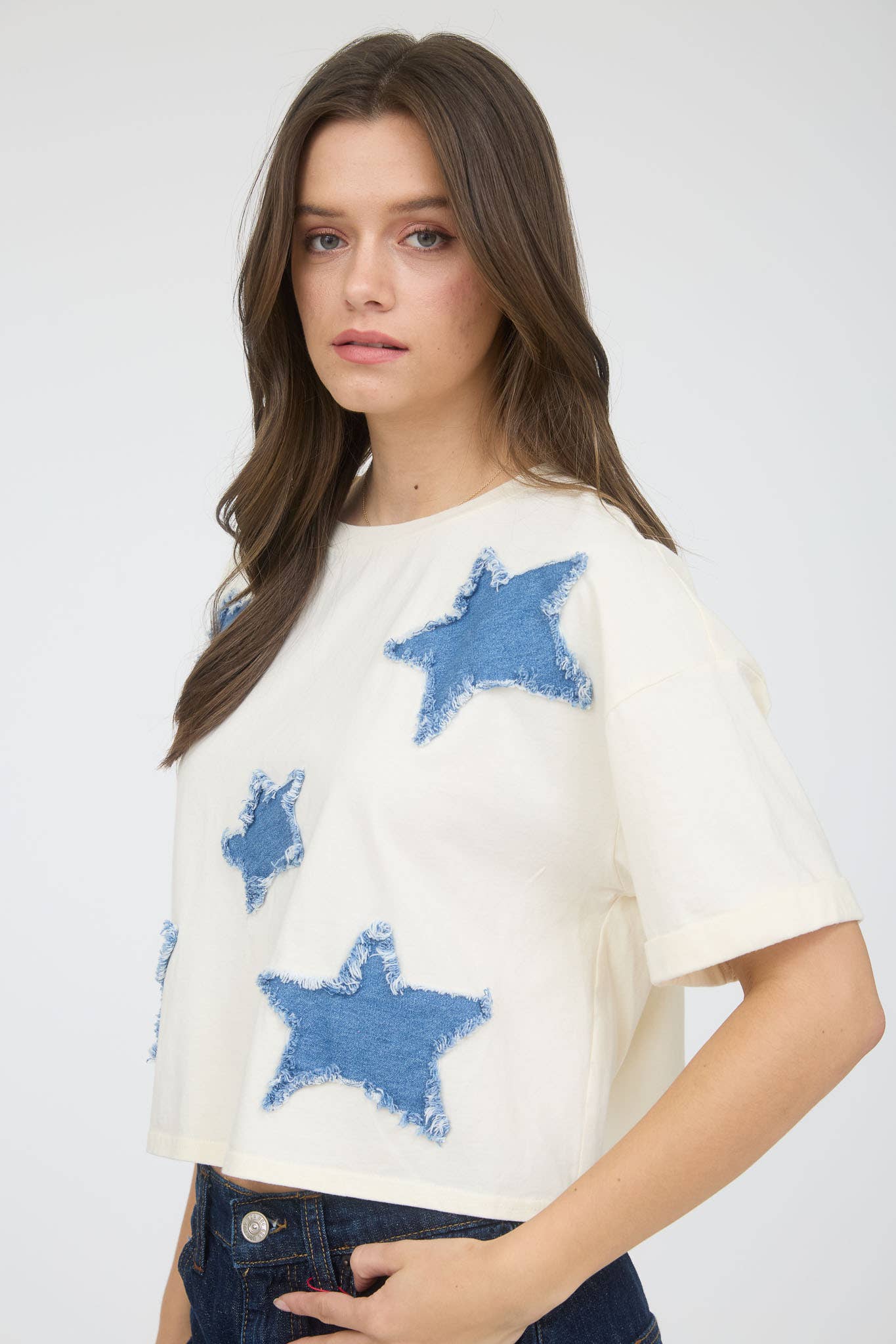 Denim Star Patch Boxy Crop Tee