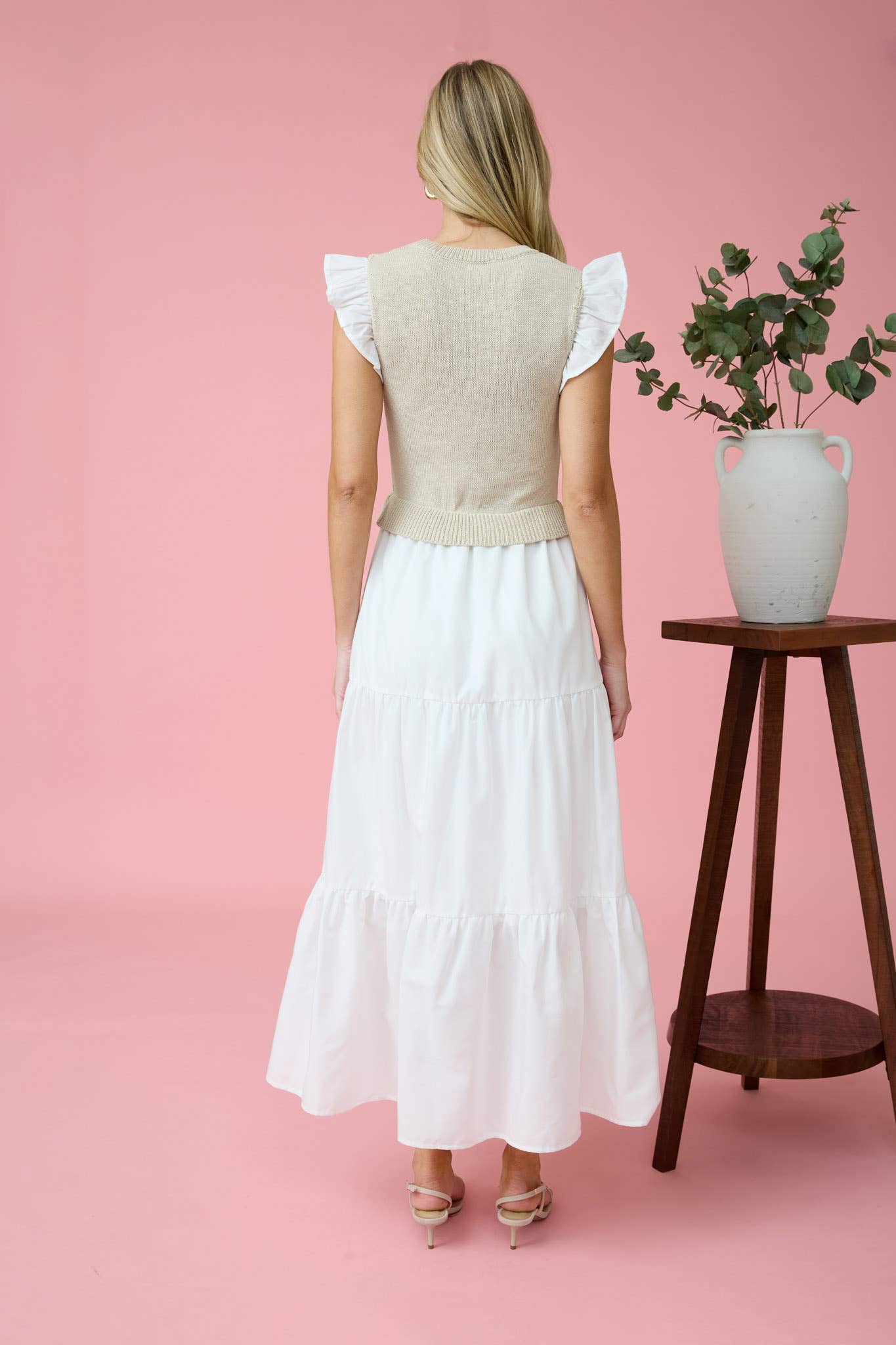 Light Taupe Sweater Vest Midi Dress