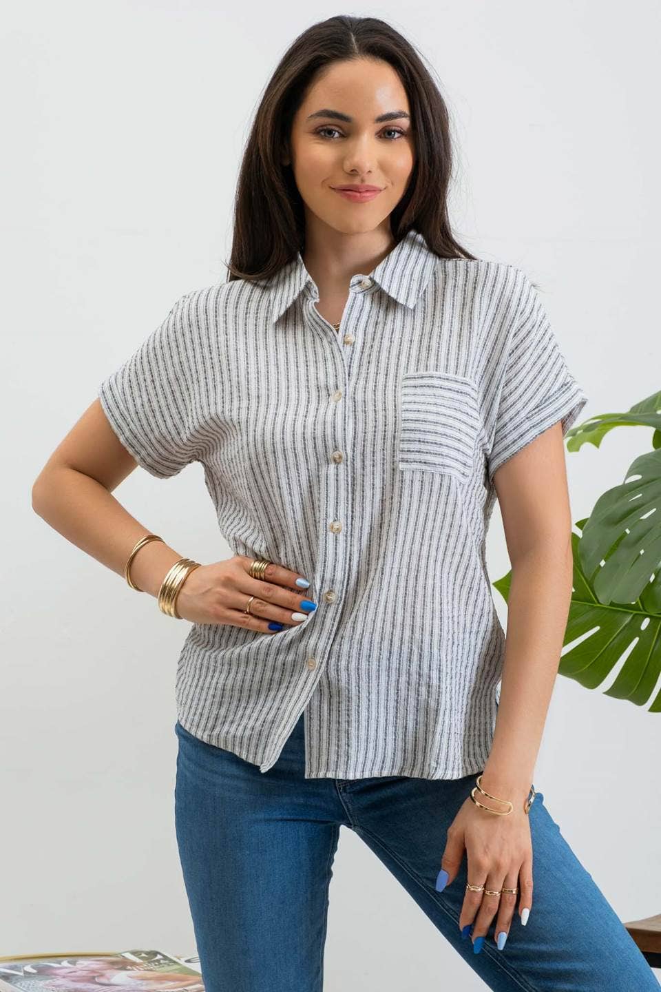 Striped Linen Button Up Shirt