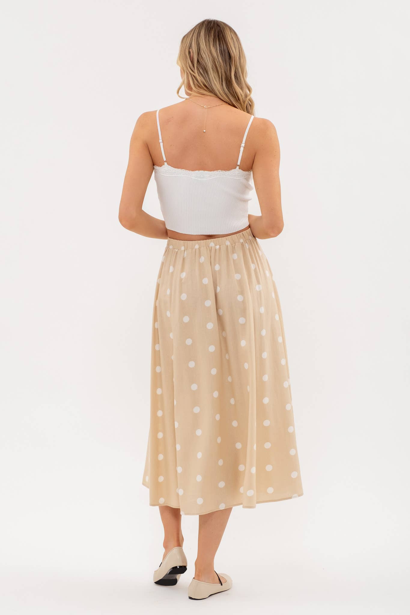 Polka Dot Button Down Midi Skirt