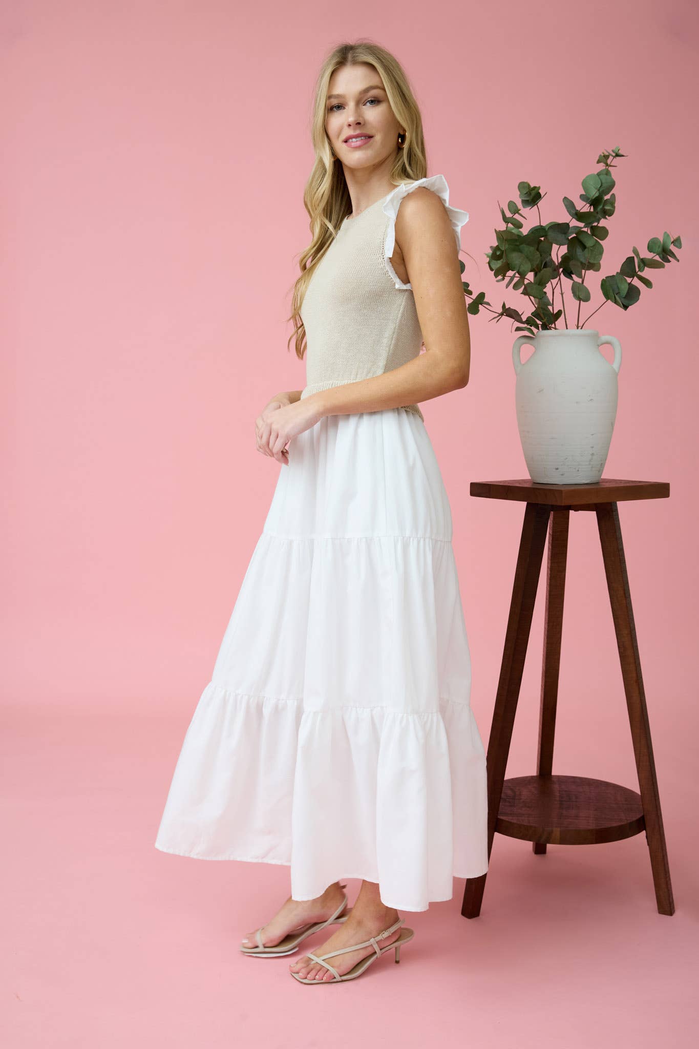 Light Taupe Sweater Vest Midi Dress