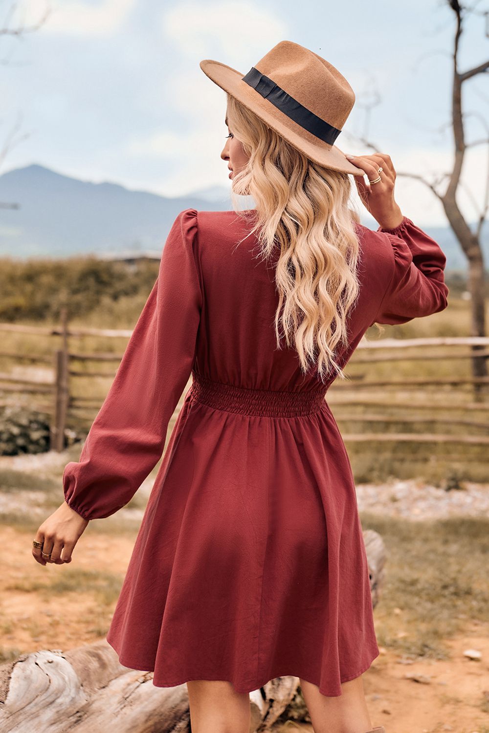 Brick House Long Sleeve Smocked  Mini Dress
