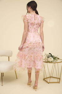 Pink Floral Smocked & Tiered Maxi Dress