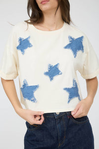 Denim Star Patch Boxy Crop Tee