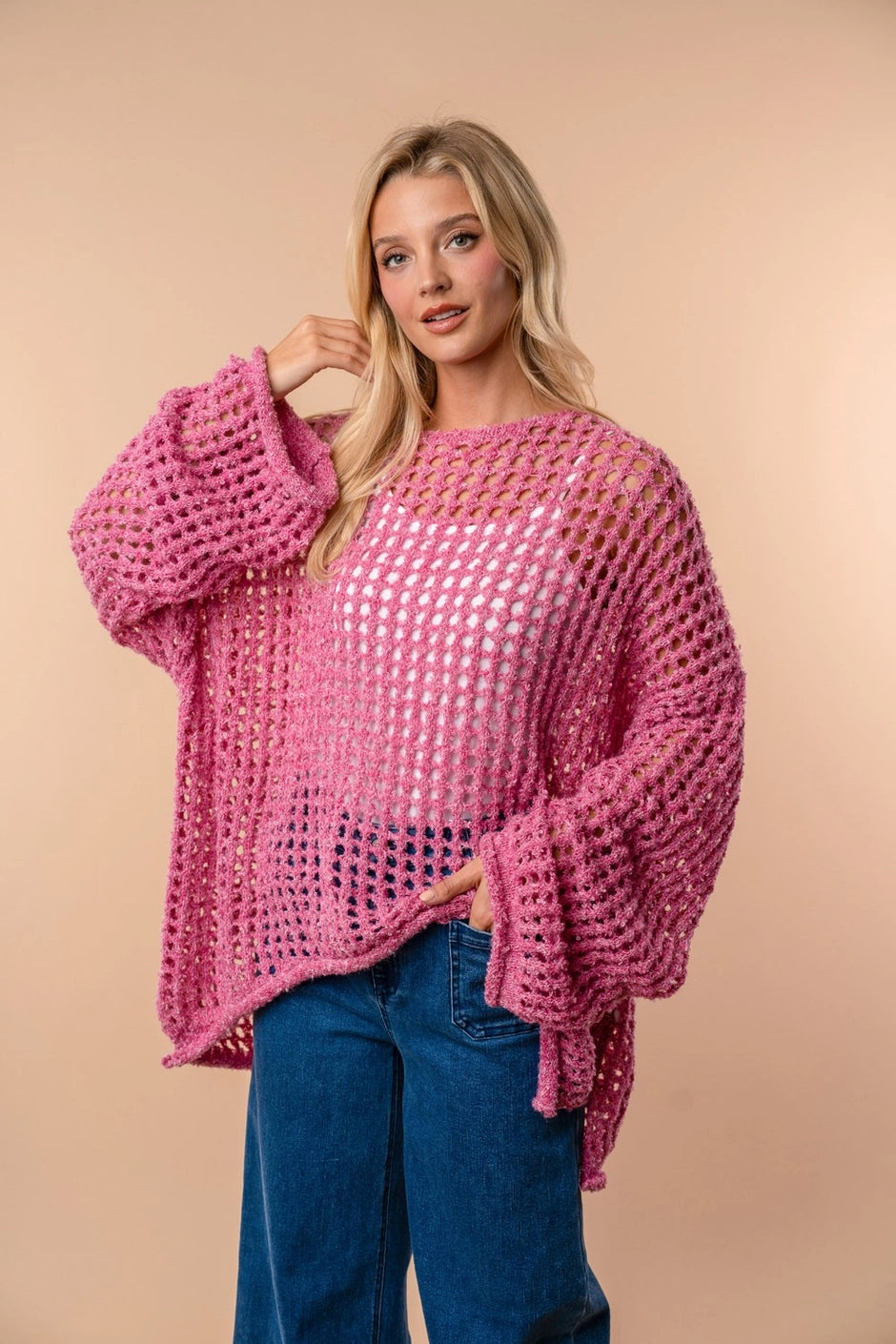 Pink Open Knit Pullover