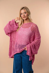 Pink Open Knit Pullover