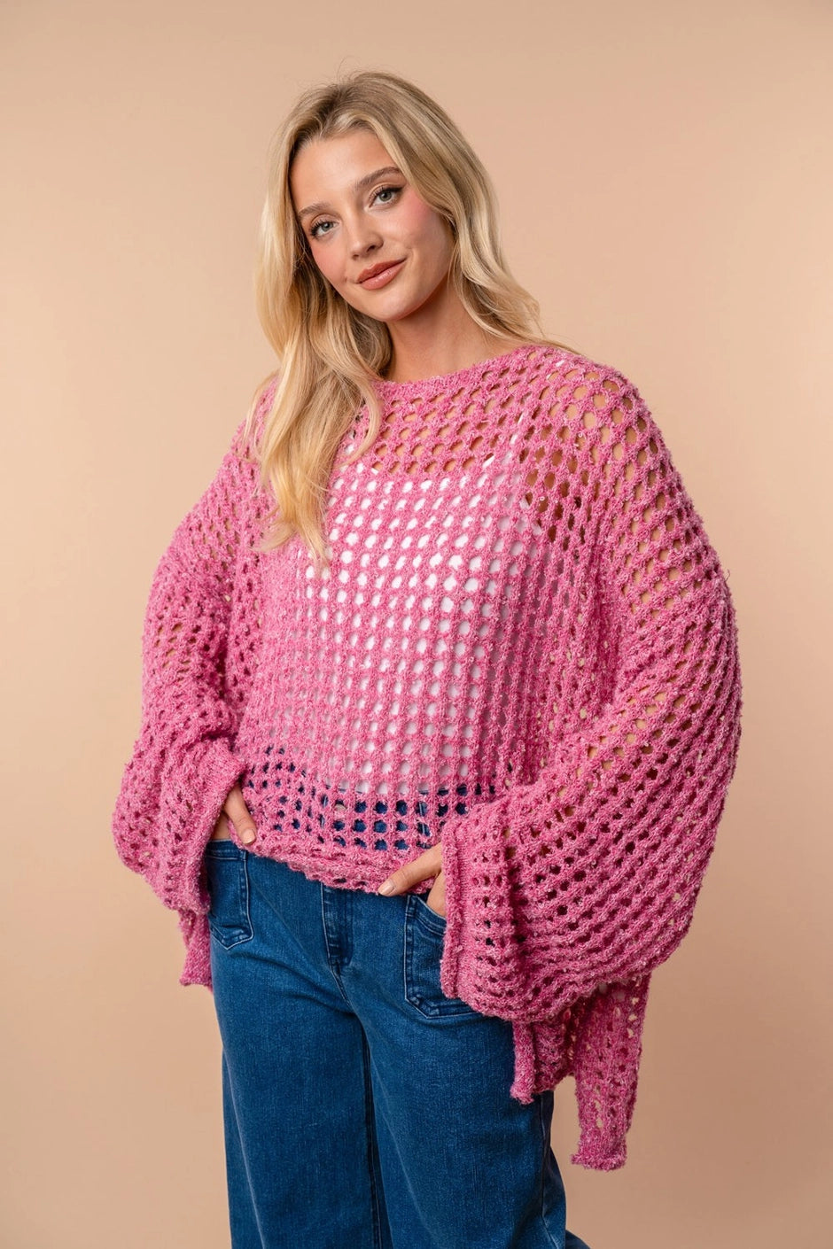 Pink Open Knit Pullover