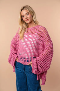 Pink Open Knit Pullover
