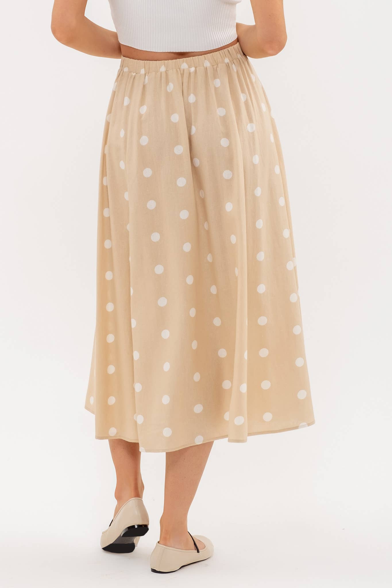 Polka Dot Button Down Midi Skirt
