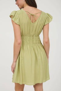 Kiwi Shirred Waist Ruffle Sleeve Mini Dress