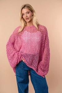 Pink Open Knit Pullover