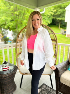 White Oversized Gauze Button Down
