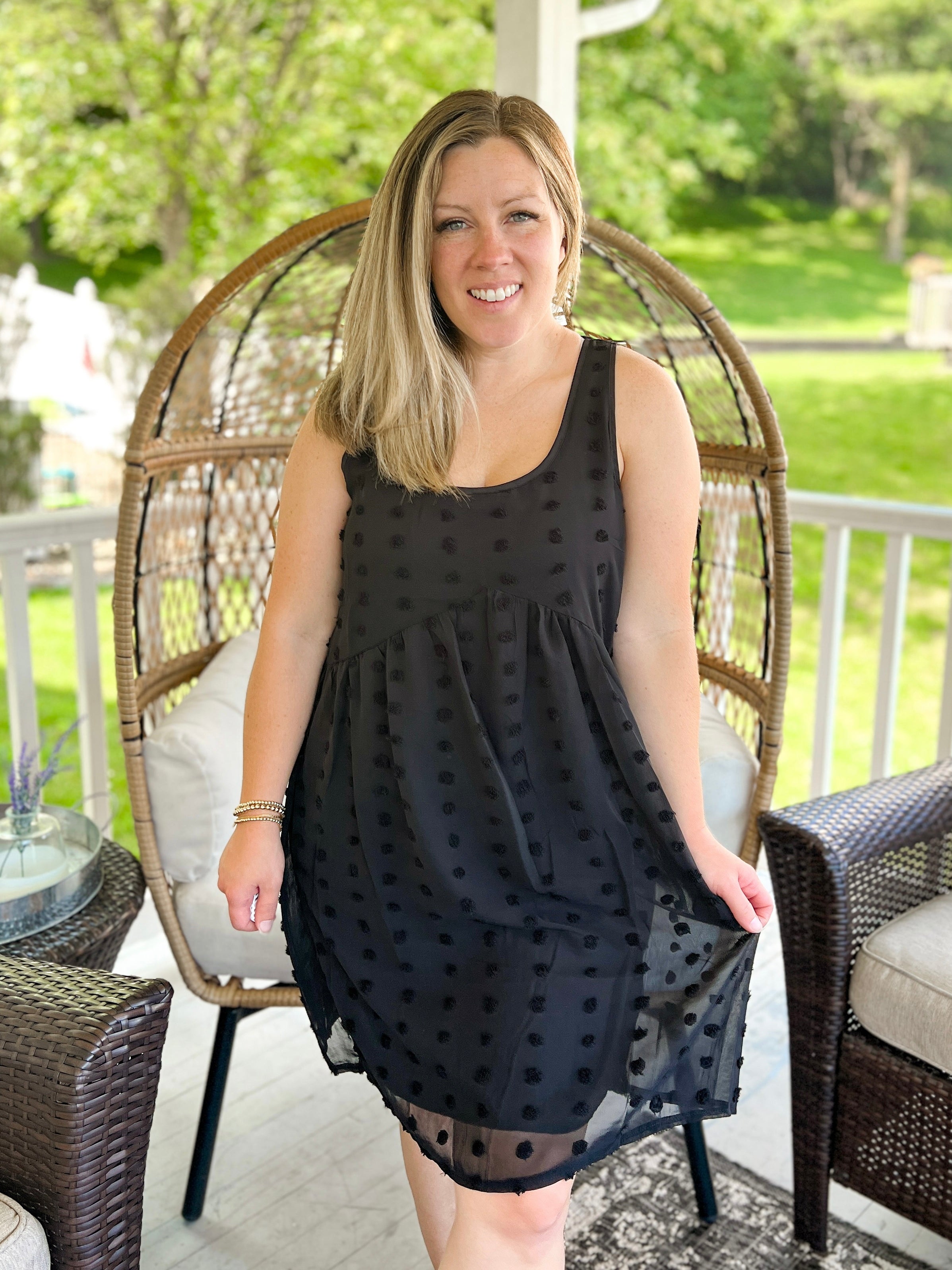 Black Swiss Dot Sleeveless  Dress