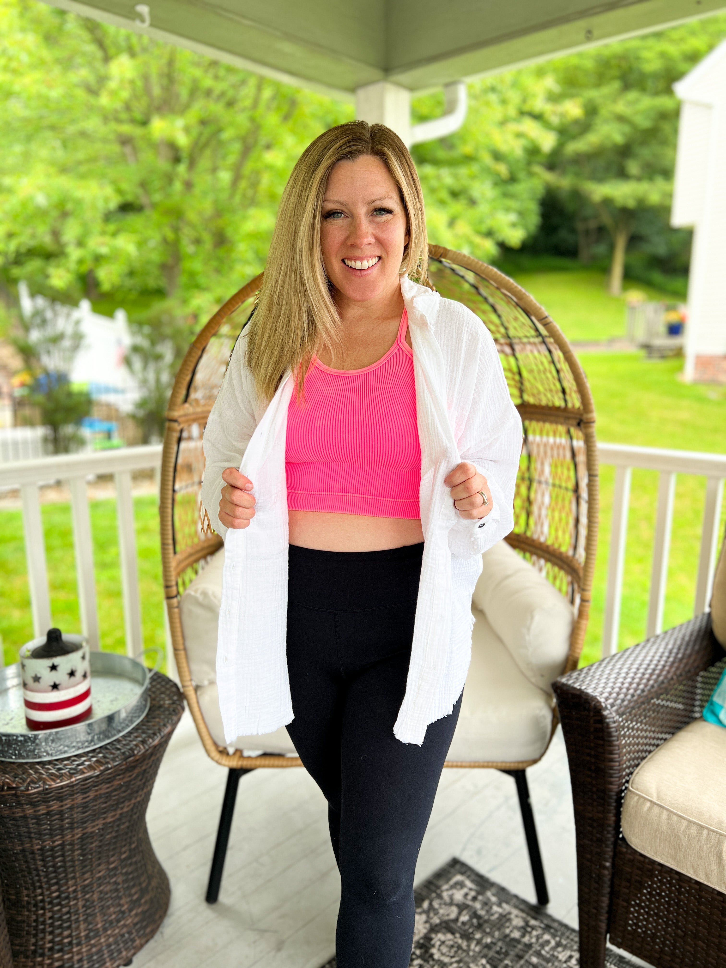 White Oversized Gauze Button Down
