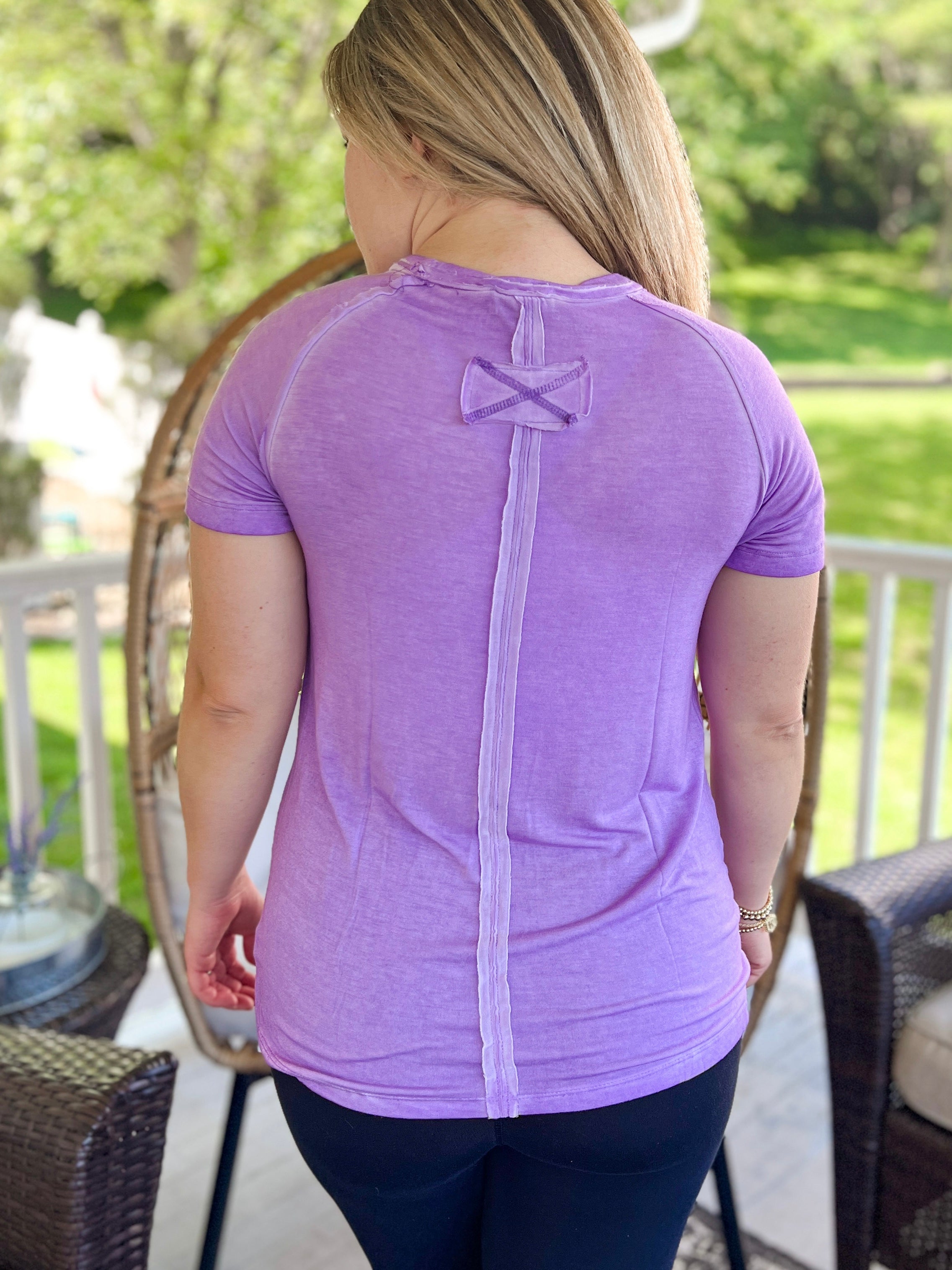 Mineral Washed Exposed Hem Tee in Lavender
