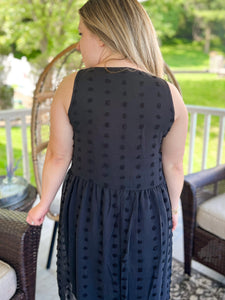 Black Swiss Dot Sleeveless  Dress