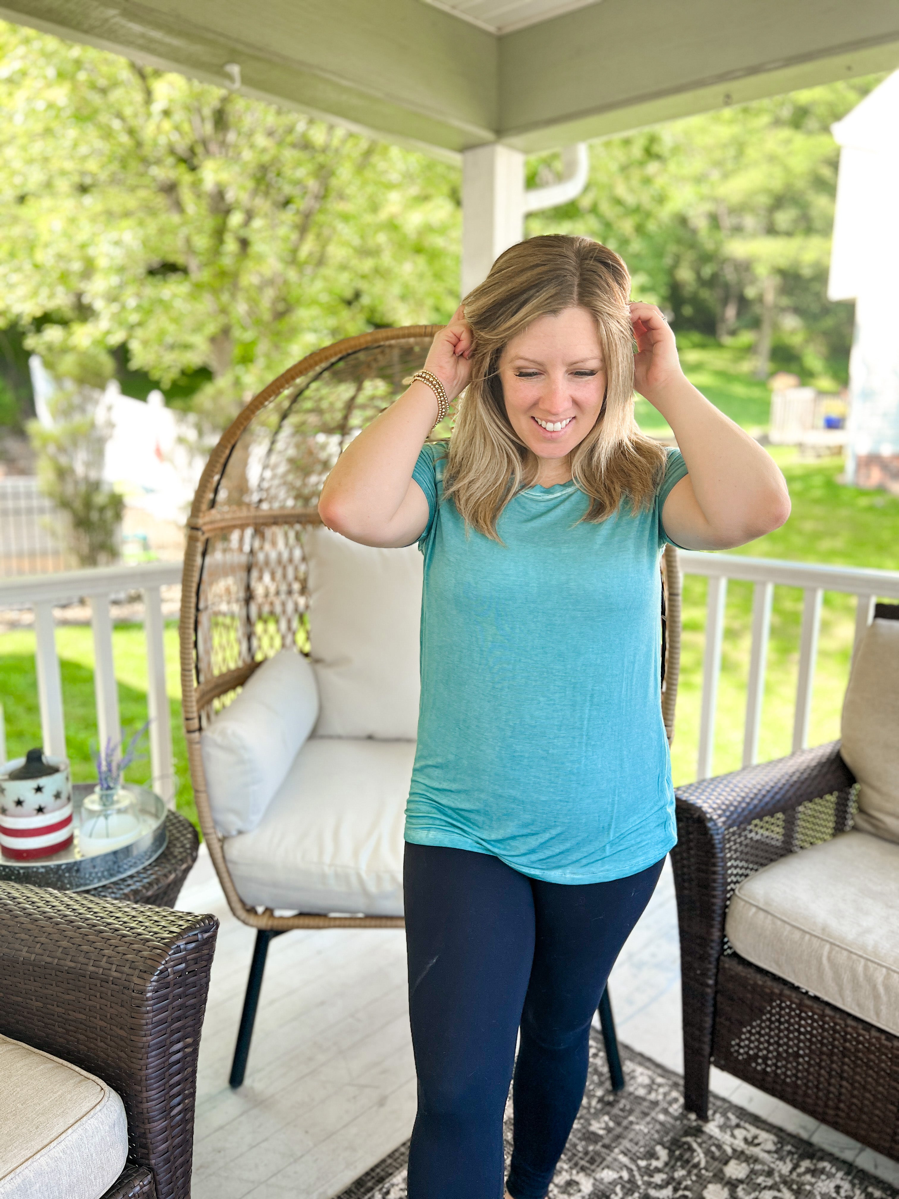 Mineral Washed Exposed Hem Tee in Dusty Teal