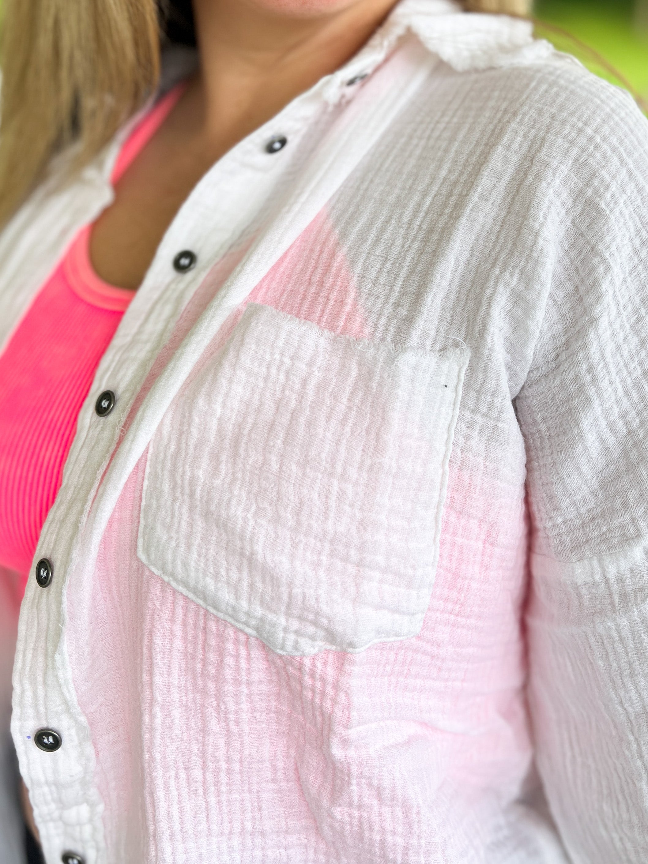 White Oversized Gauze Button Down