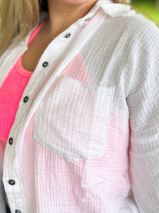 White Oversized Gauze Button Down