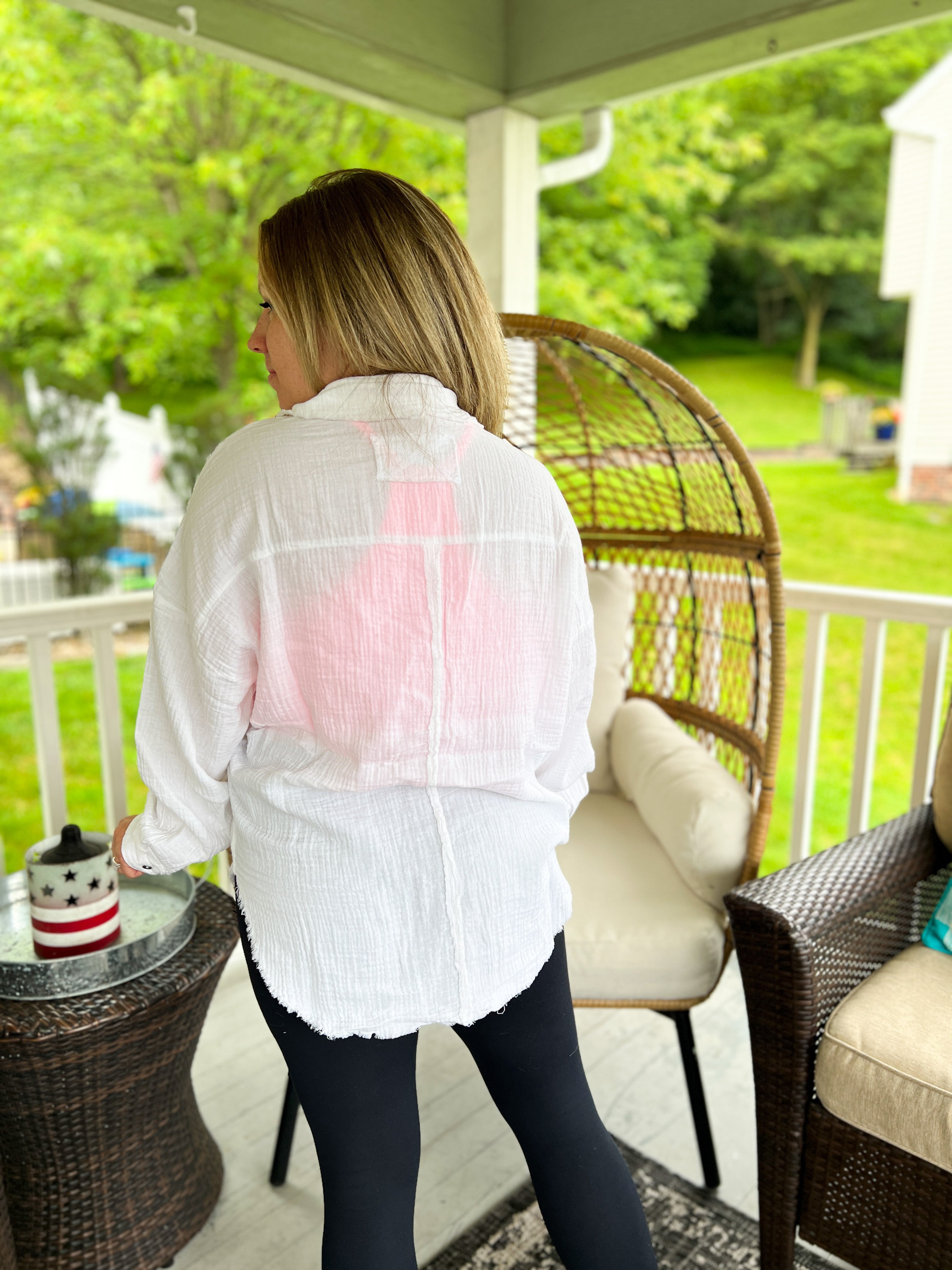 White Oversized Gauze Button Down