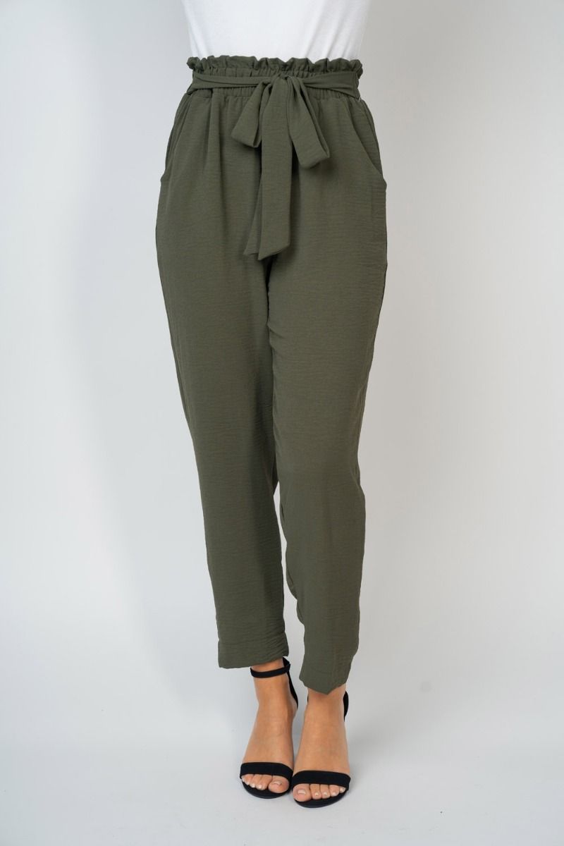 Paperbag Ankle Pants in Olive