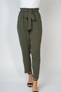 Paperbag Ankle Pants in Olive