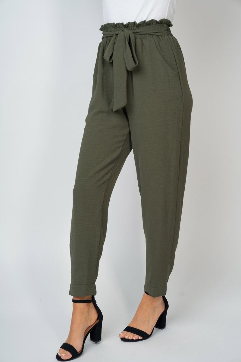 Paperbag Ankle Pants in Olive