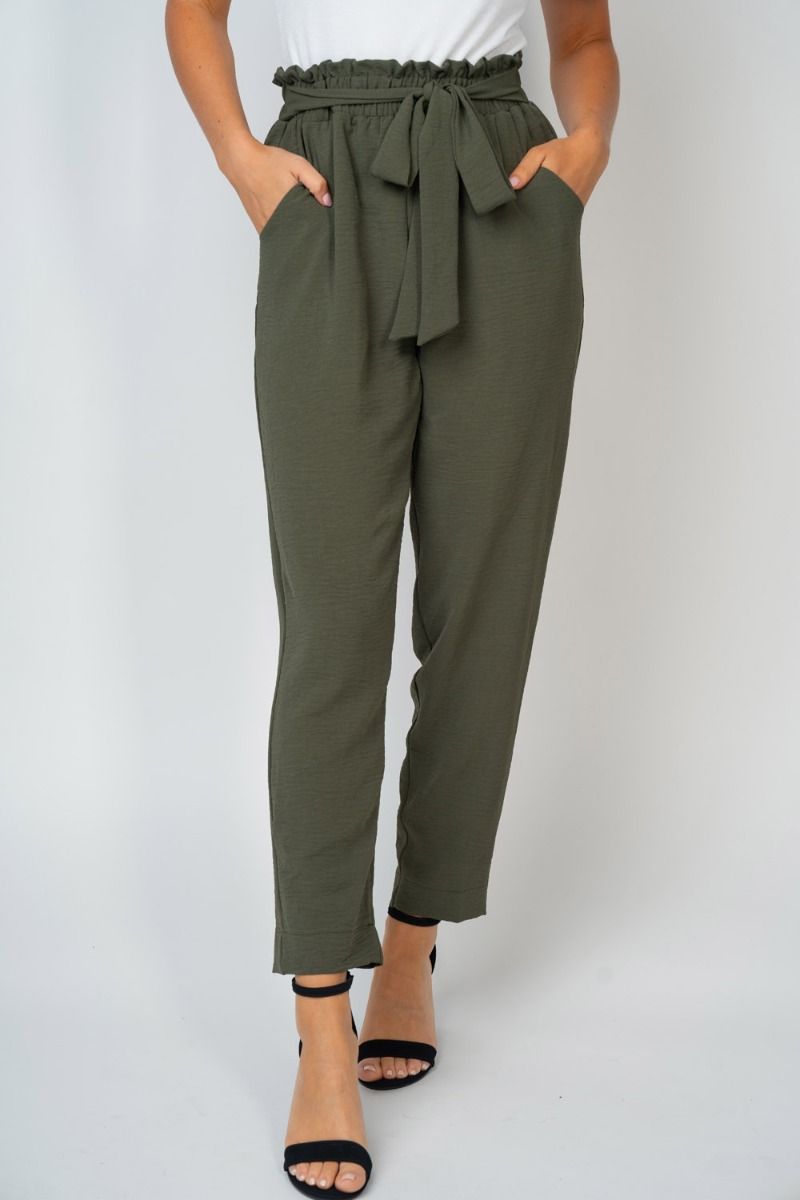 Paperbag Ankle Pants in Olive