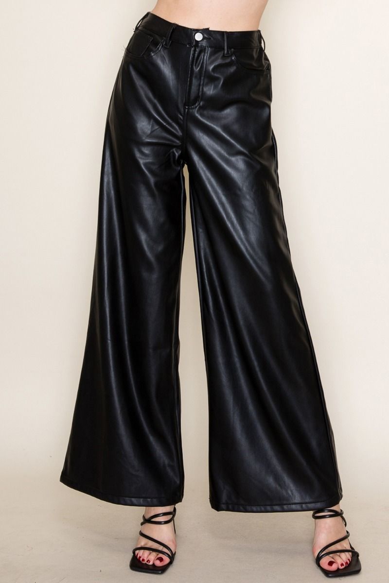 Faux Leather Wide Leg Pants