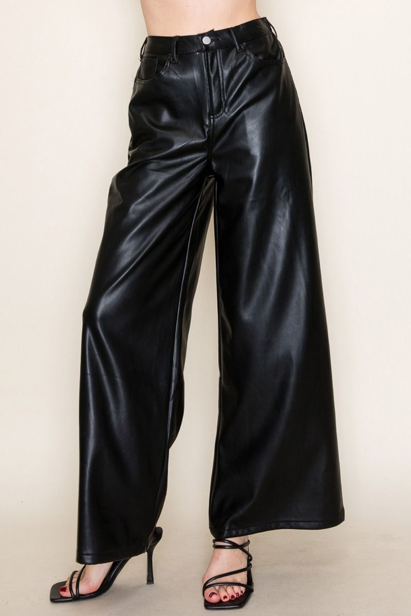 Faux Leather Wide Leg Pants