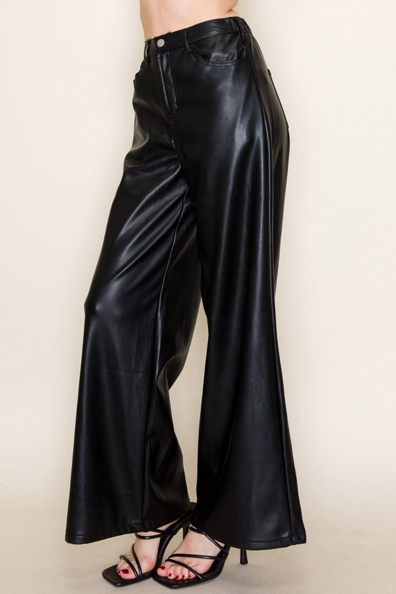 Faux Leather Wide Leg Pants