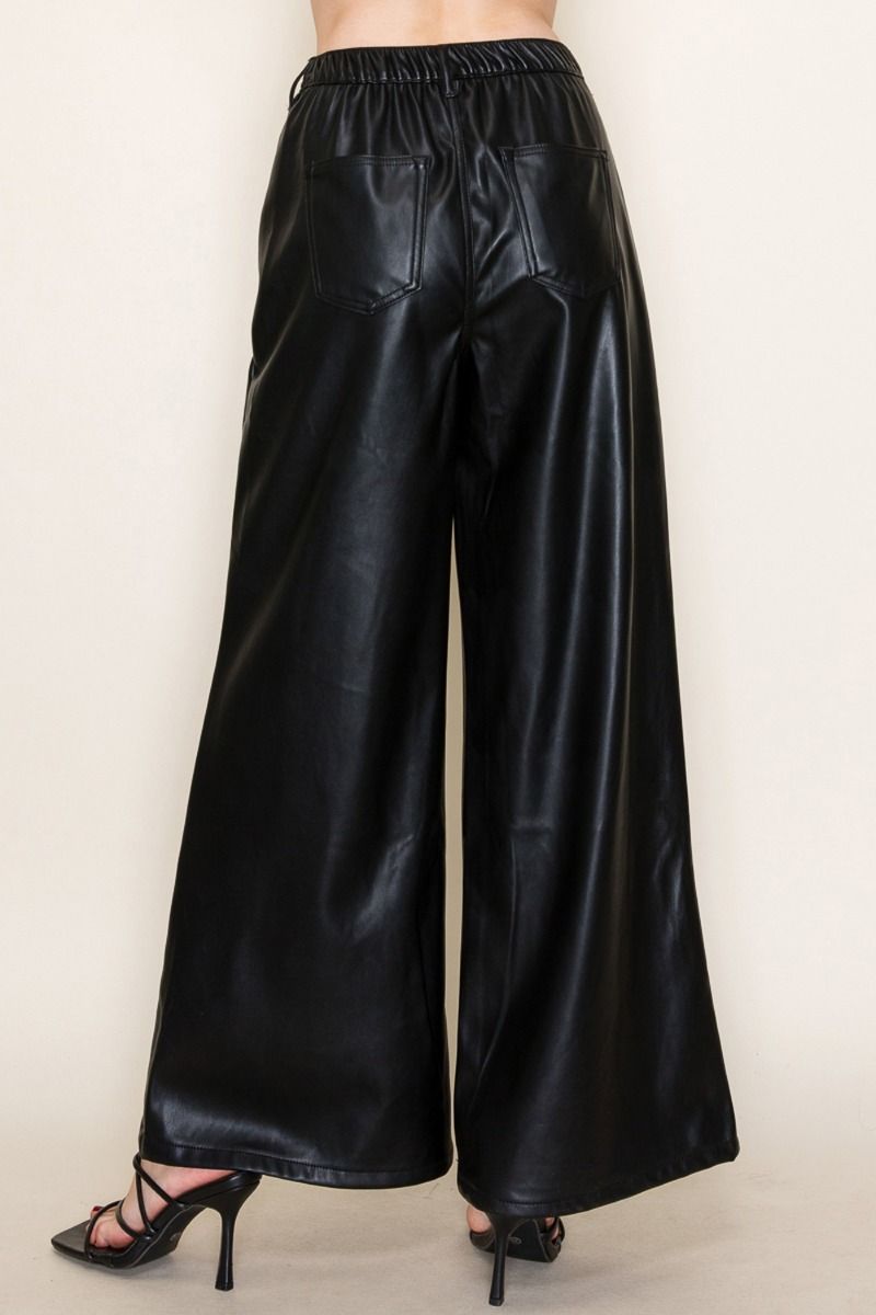Faux Leather Wide Leg Pants